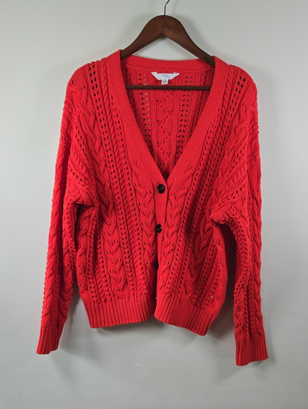 Cable Knit Cardigan Sweater in Red Size Medium